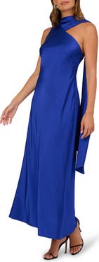 Adrianna Papell Scarf Detail Stretch Satin Gown