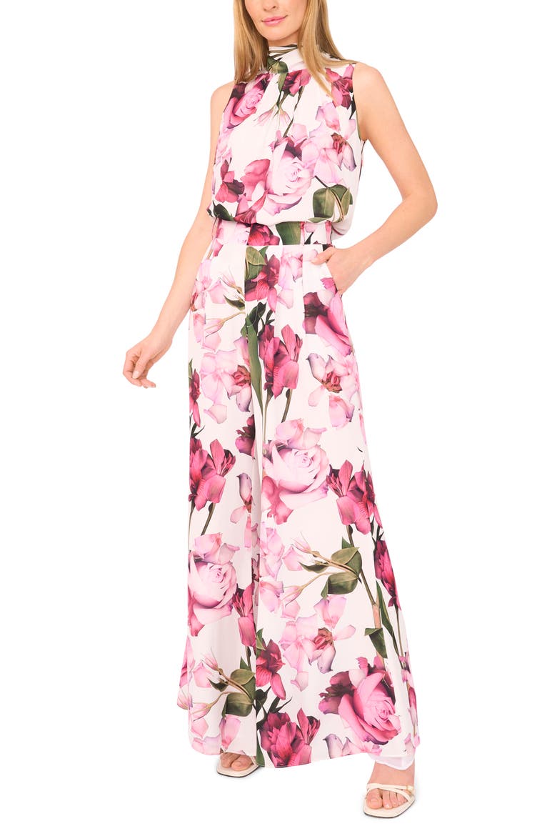 Floral Print Sleeveless Satin Shirt, Alternate, color, ULTRA WHITE
