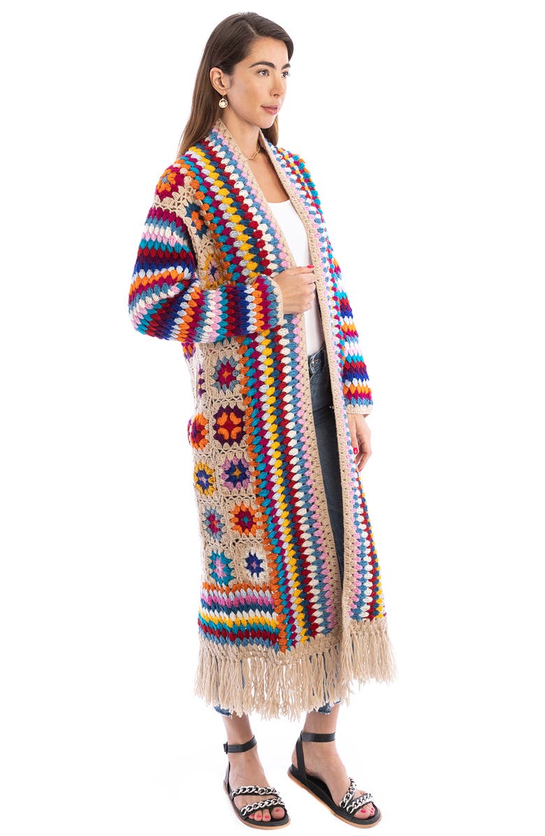 SAACHI Crochet Patchwork Fringe Duster, Alternate, color, Beige