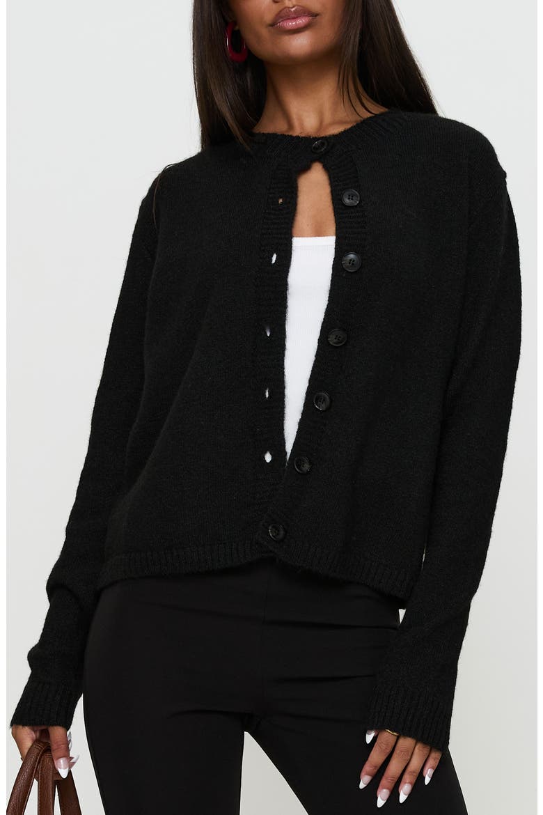 Denmark Rib Knit Cardigan, Main, color, BLACK