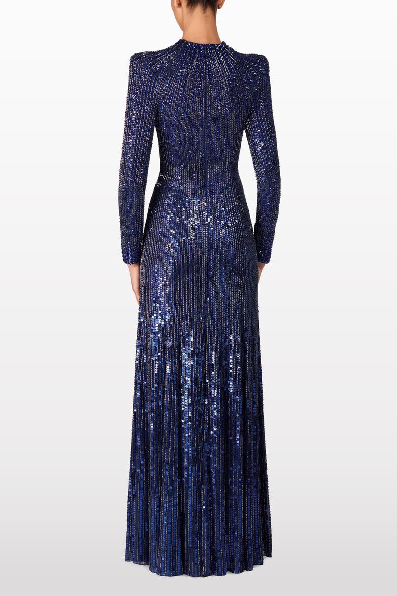 Aurora Sequined Gown, Alternate, color, Light Navy