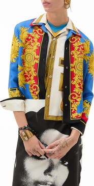 Versace Barocco Print Silk Twill Bowling Shirt