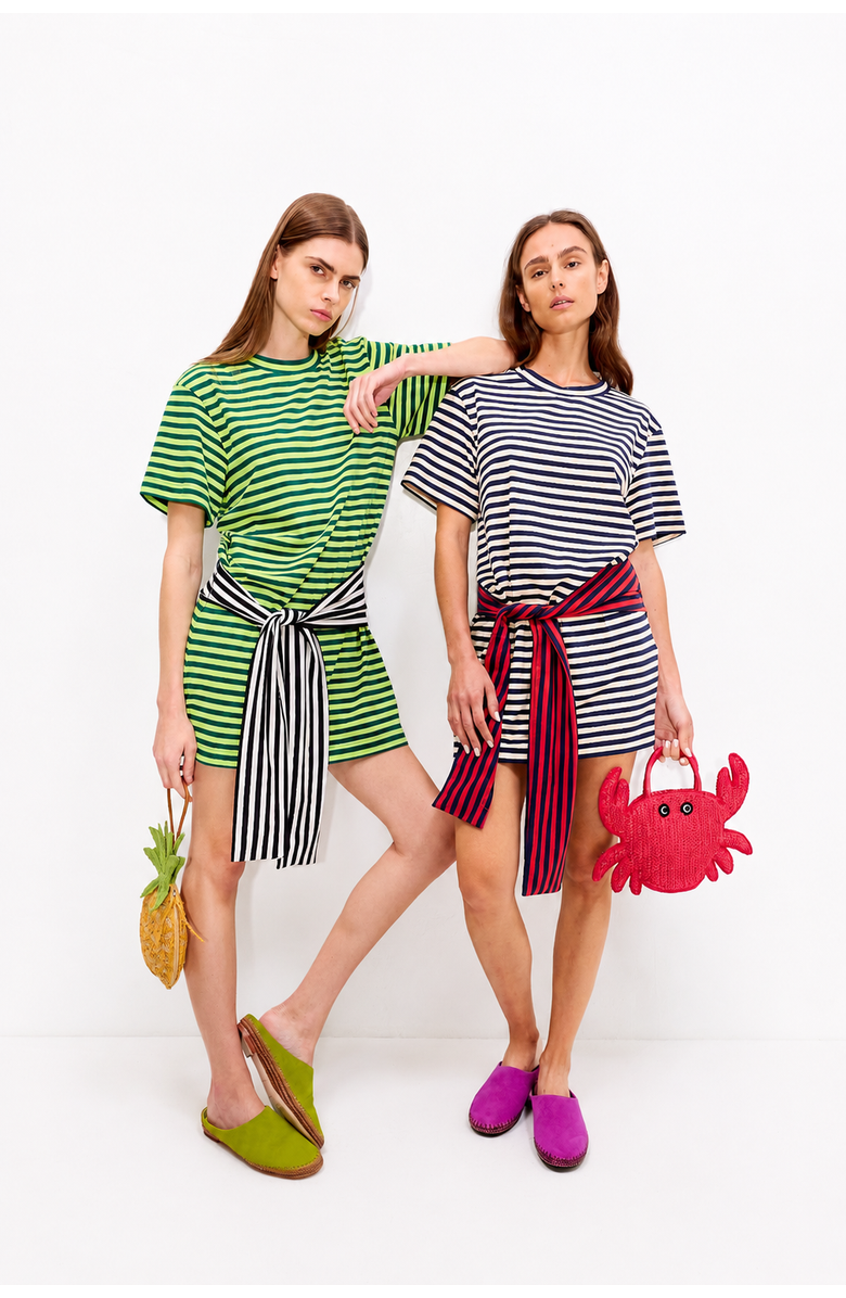 SIMONMILLER Lottie T-Shirt Dress with Tie Waist, Alternate, color, Lime Stripe Combo