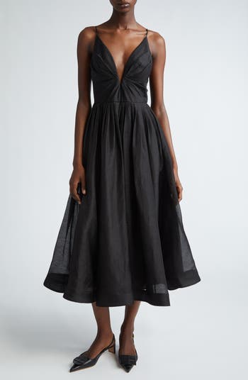 Zimmermann Illustration Plunge Neck Linen & Silk Organza Midi Dress |  Nordstrom