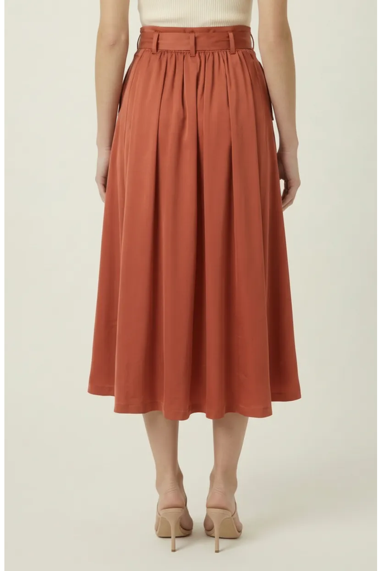 Midi Skirt with Button Front Detail, Alternate, color, Rust