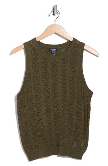 Splendid Cable & Pointelle Sleeveless Sweater In Green