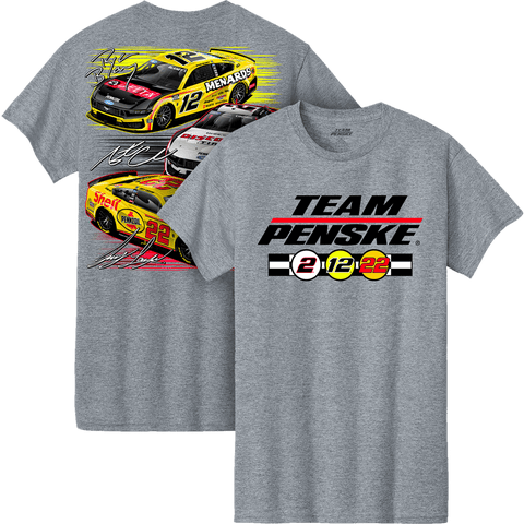 Men's Team Penske  Athletic Heather Gray Team Penske Three-Car Team T-Shirt