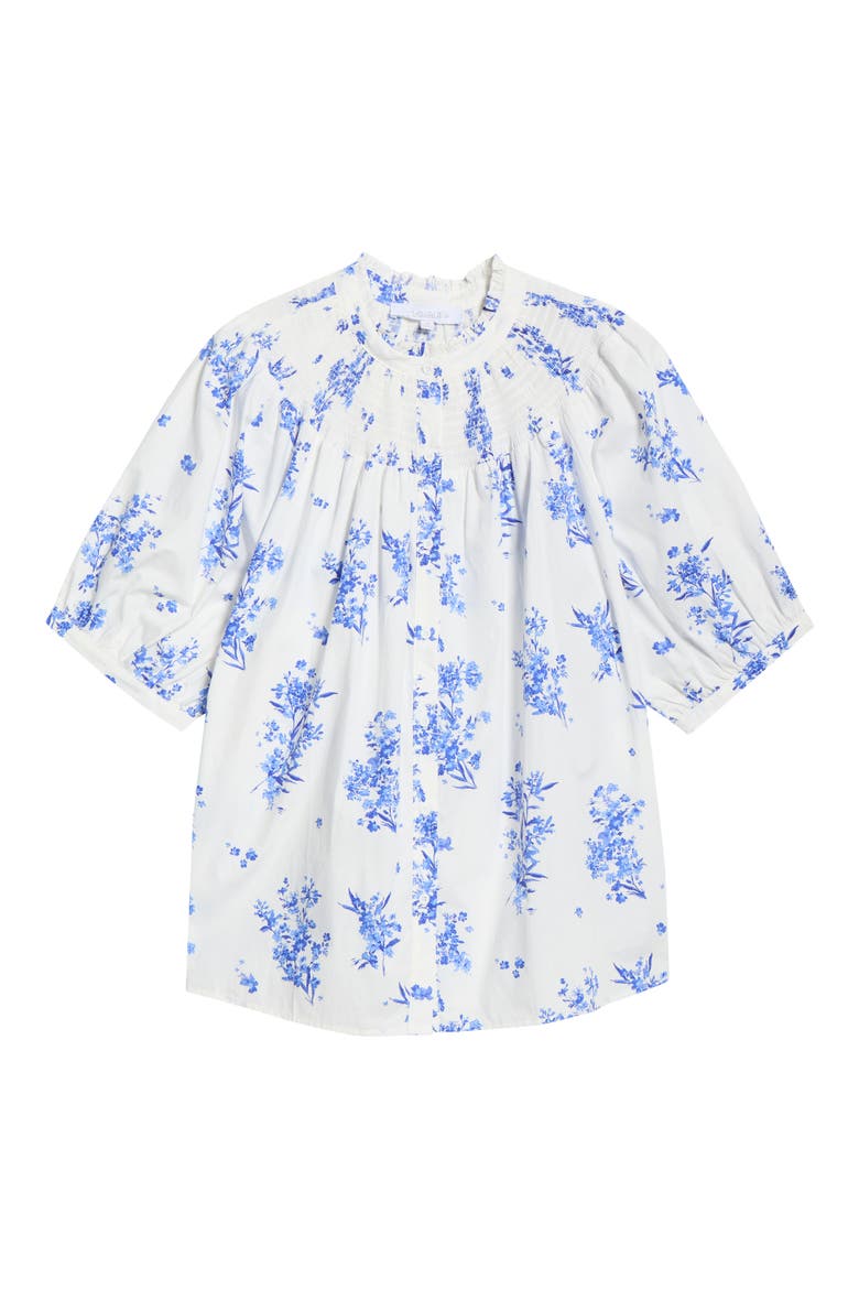 Bestia Floral Smocked Yoke Button-Up Top, Alternate, color, CREAM-BLUE