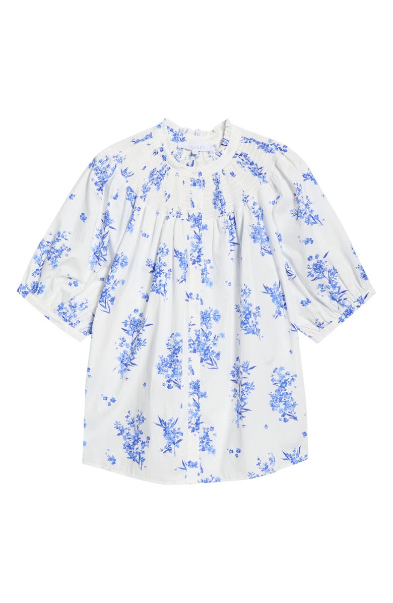 SUGARLIPS Bestia Floral Smocked Yoke Button-Up Top, Alternate, color, Cream-Blue