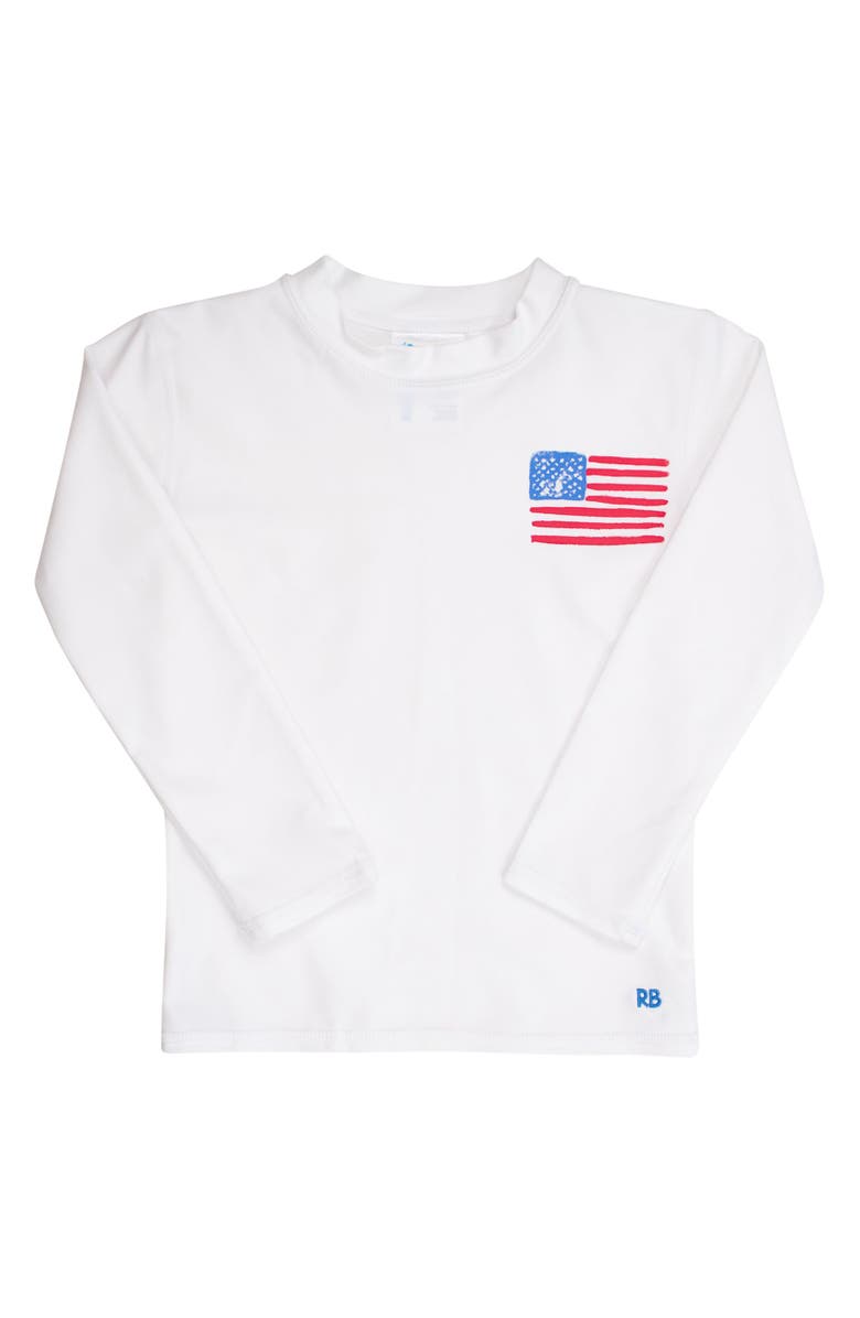 RuggedButts UPF50+ Sun Protected Applique Long Sleeve Rash Guard, Main, color, Freedom Flag White