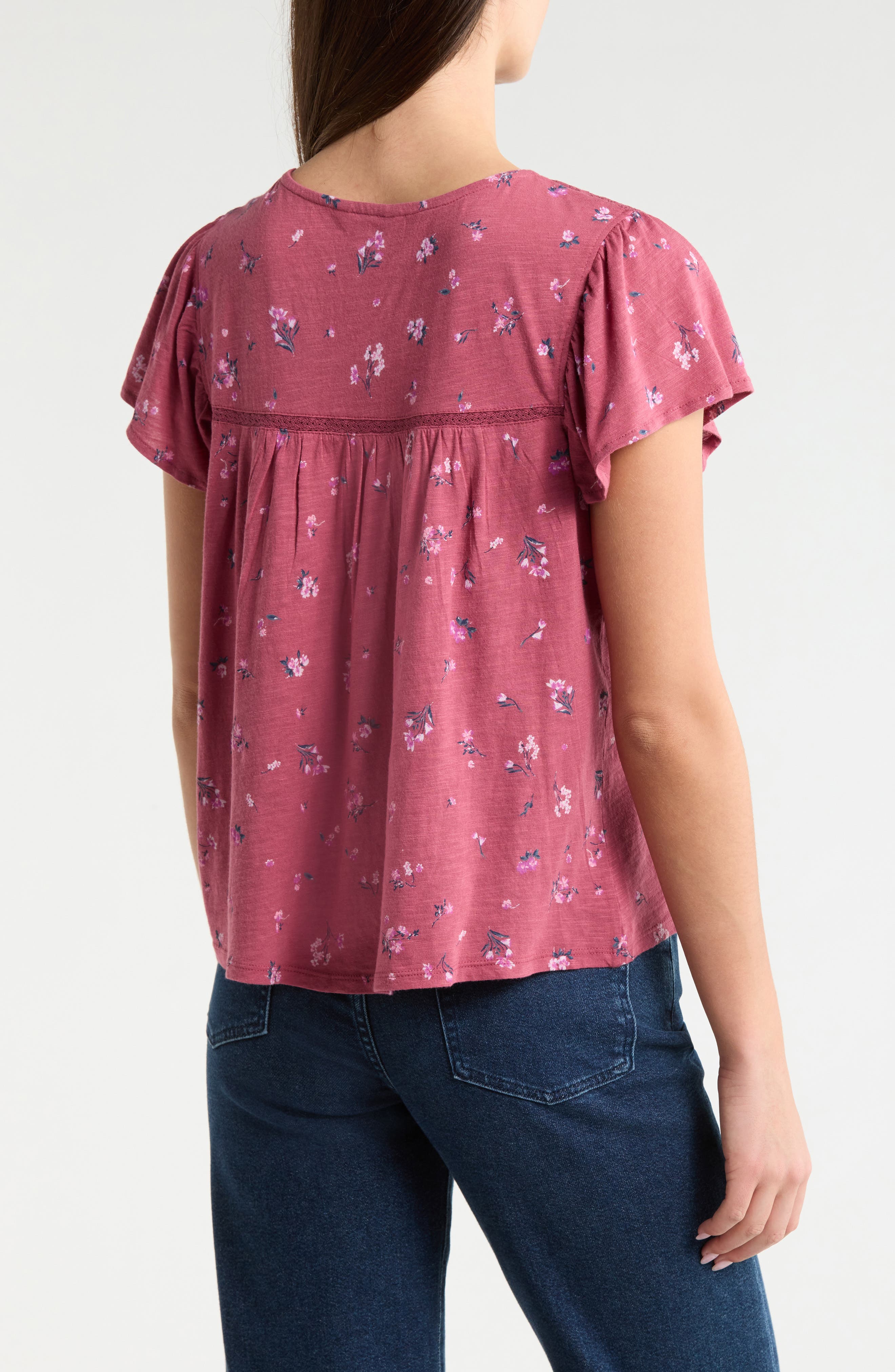 Floral Flutter Sleeve Cotton Blend Top - image 4