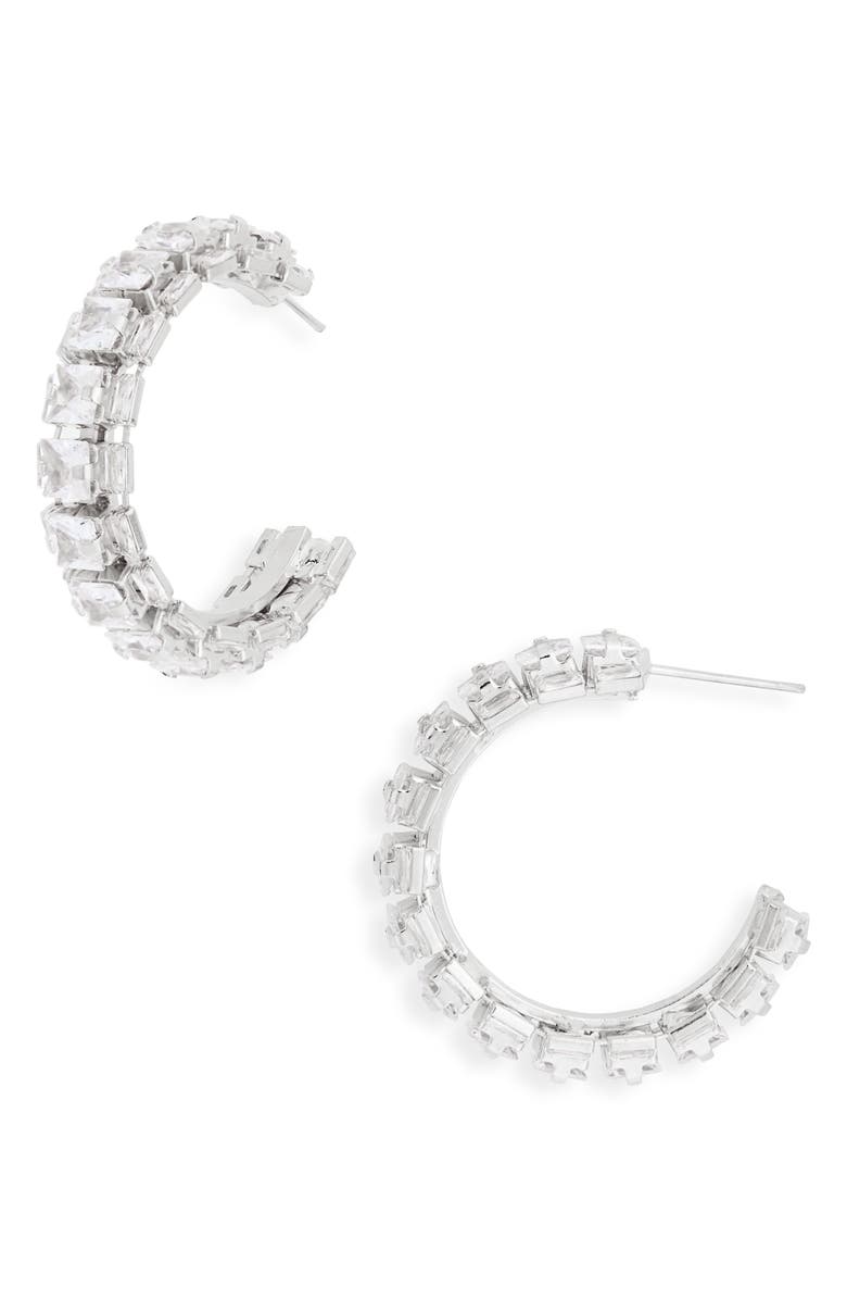 Tasha Stone Hoop Earrings, Main, color, Silver