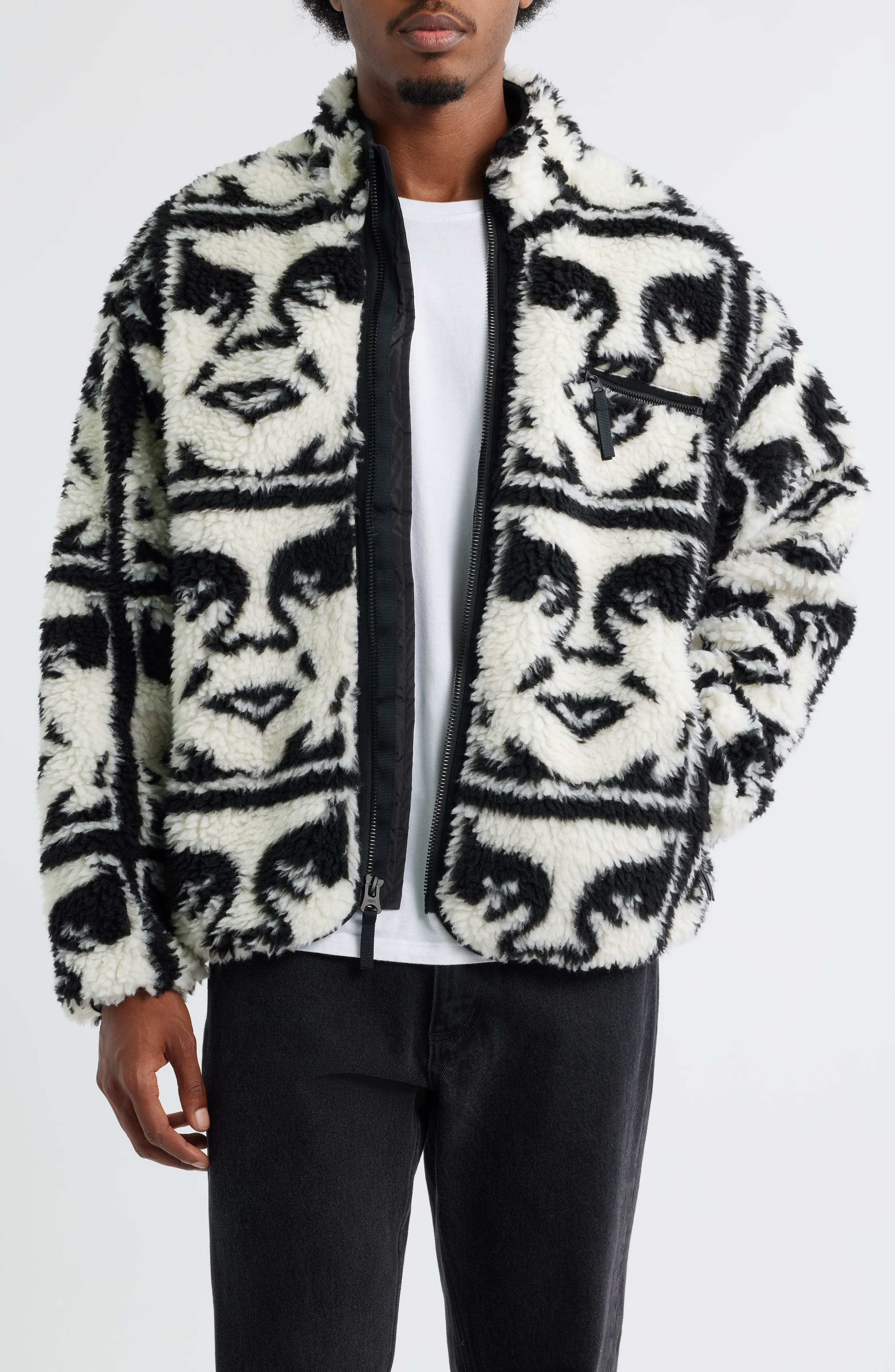 Repeated Icon Insulated Fleece Zip Jacket