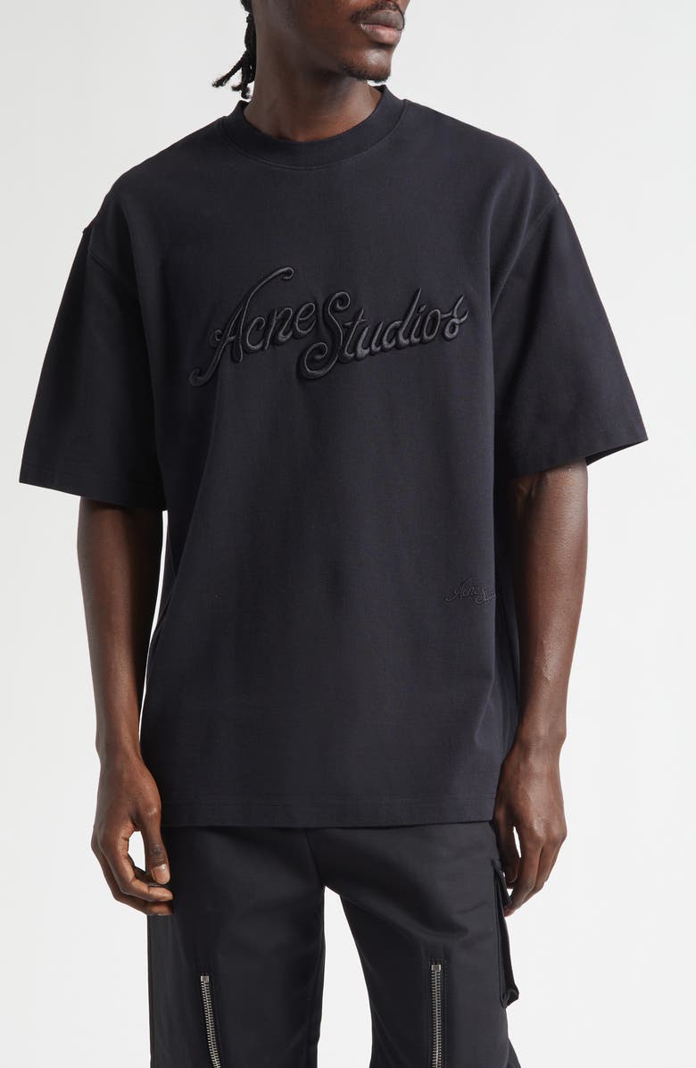 Acne Studios Tourist Logo Embroidered Cotton T-Shirt, Main, color, Black
