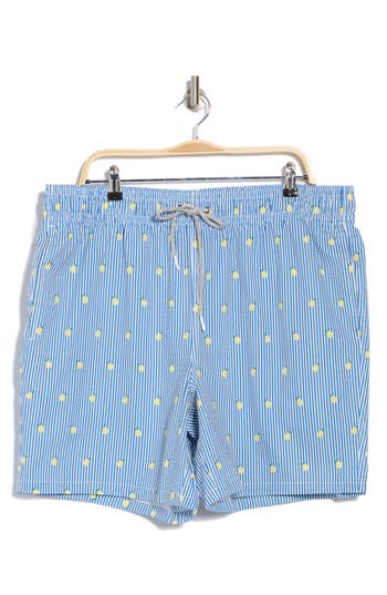 Rainforest Sunny Lemon Stripe Seersucker Swim Trunks