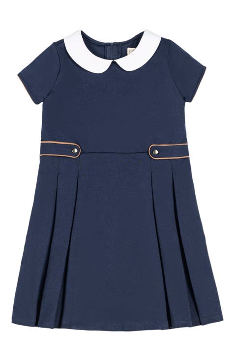 Baby Girls' Pleated Ponte Dress with Collar, Infant