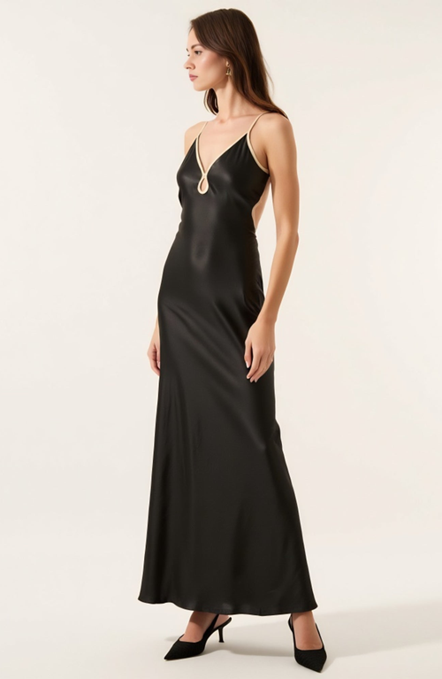 Modenaire Satin Open-back Maxi Dress In Black