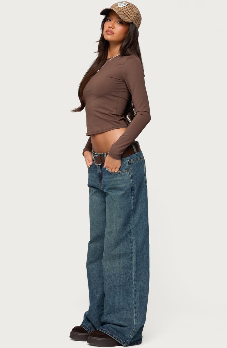 EDIKTED Tay Long Sleeve Crop Top, Alternate, color, Brown