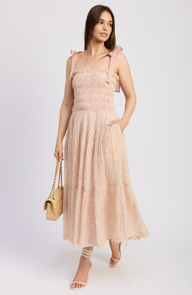 En Saison Geraldine Smocked Tie Strap Maxi Dress, Alternate, color, Natural Pink