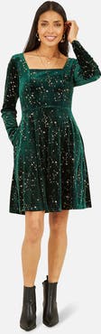 Yumi Star Foil Print Skater Dress