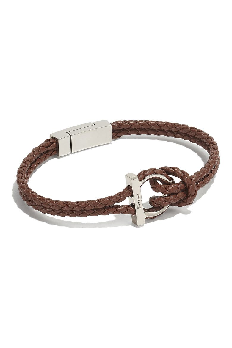 Men's Braided Leather Bracelet, Main, color, BROWN