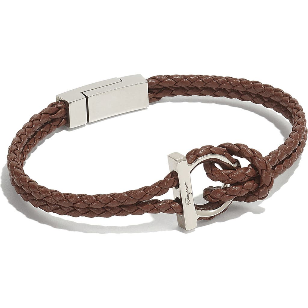 FERRAGAMO Men's Braided Leather Bracelet in Brown at Nordstrom