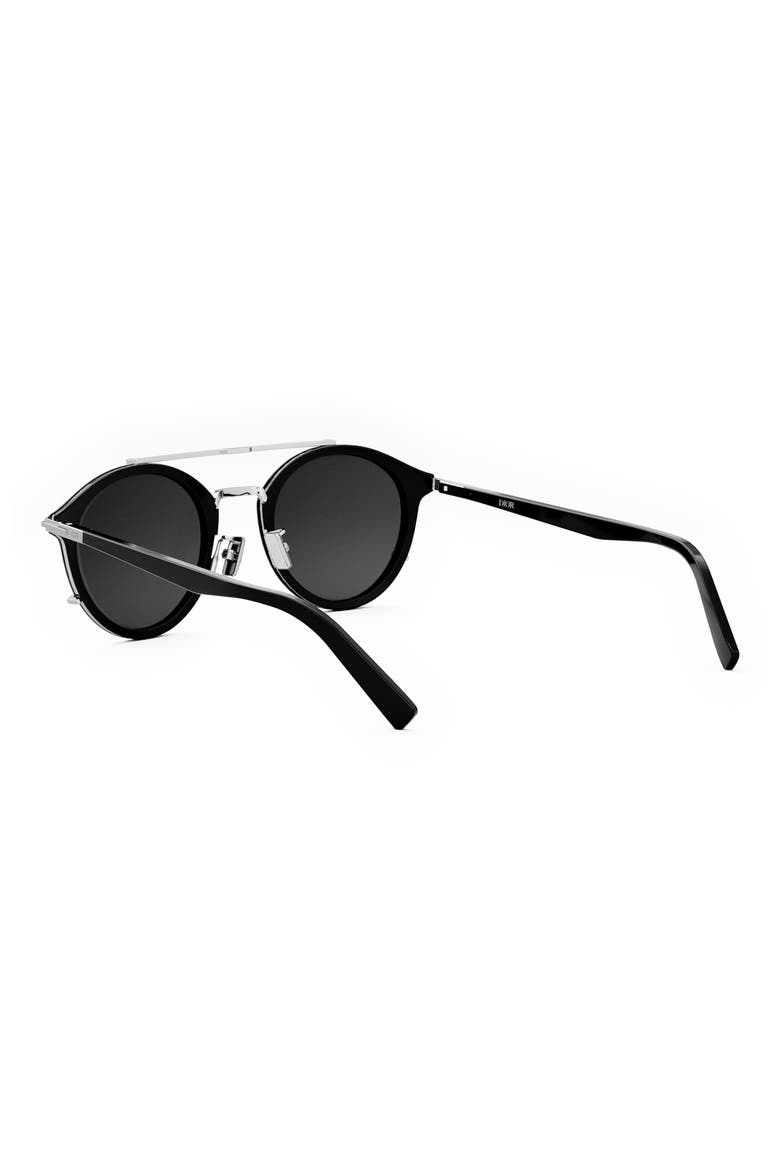 'DiorBlackSuit R7U 50mm Round Sunglasses, Alternate, color, SHINY BLACK / SMOKE