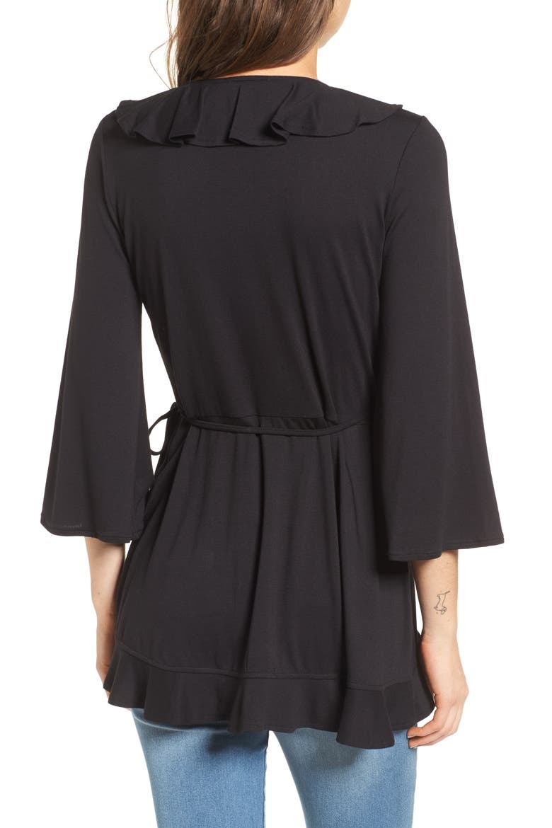 Ruffle Wrap Top, Alternate, color, BLACK