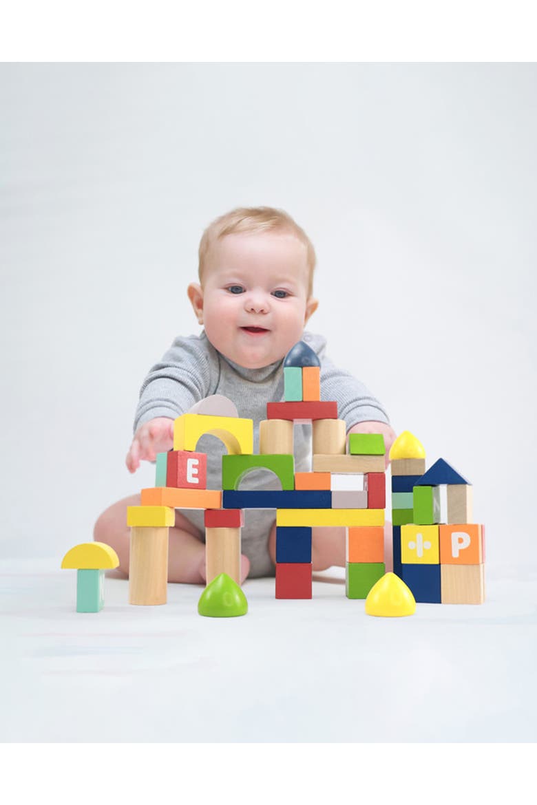 Count and Spell Block Set, 50-Piece Wooden Number and Letter Stacking Toy Kit for Ages 12-Months+, Alternate, color, Yellow
