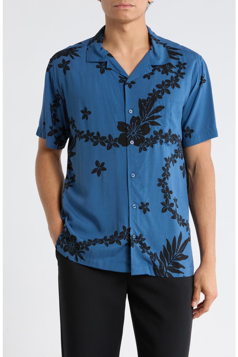 Floral Camp Shirt, Main, color, OCEAN