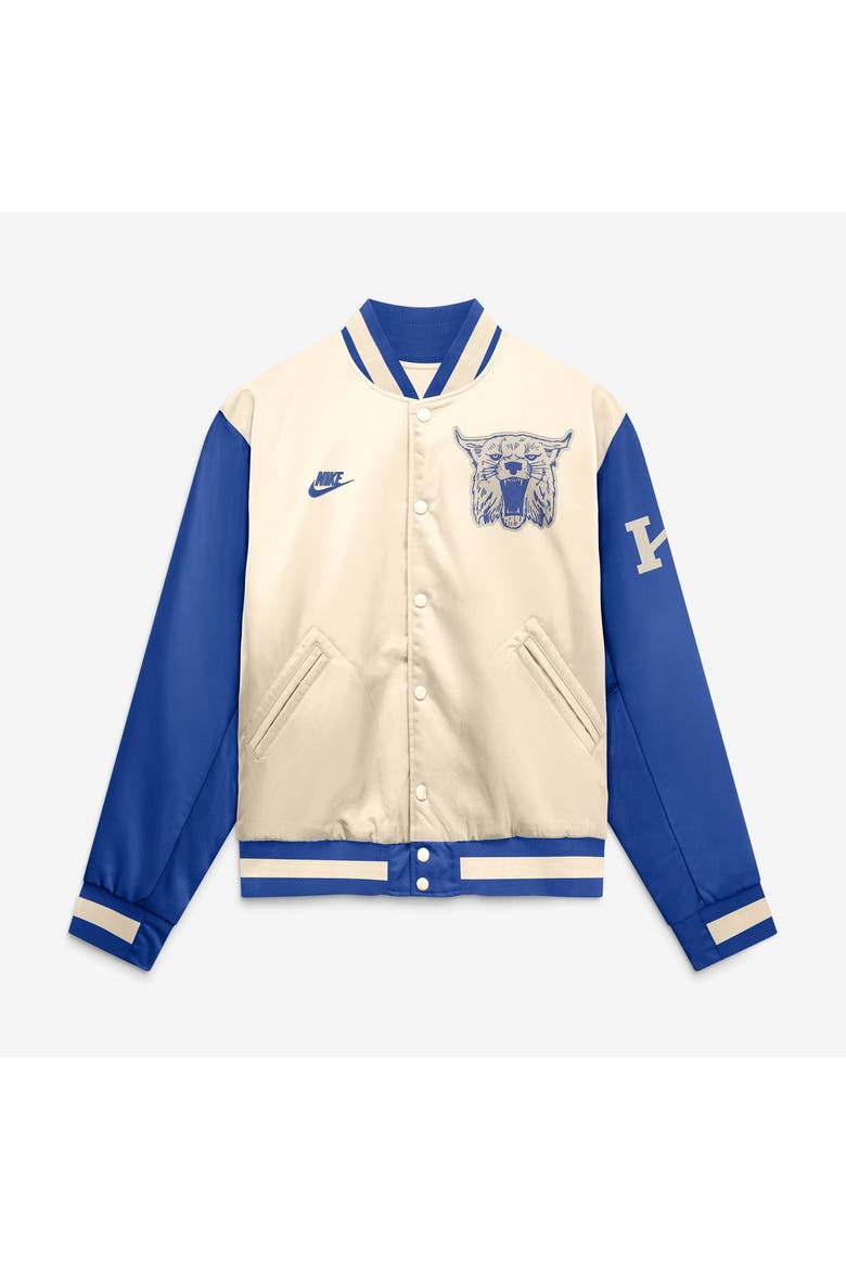Men's Nike  Natural/Royal Kentucky Wildcats Legacy Full-Snap Bomber Jacket, Alternate, color, Natural