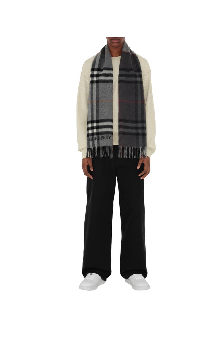Burberry Contrast Check Cashmere Scarf, Alternate, color, Grey/Charcoal