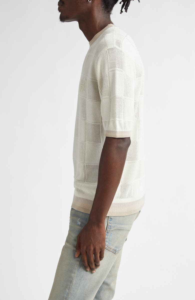 AMIRI Checkerboard Open Stitch Silk Blend Knit Top, Alternate, color, Birch