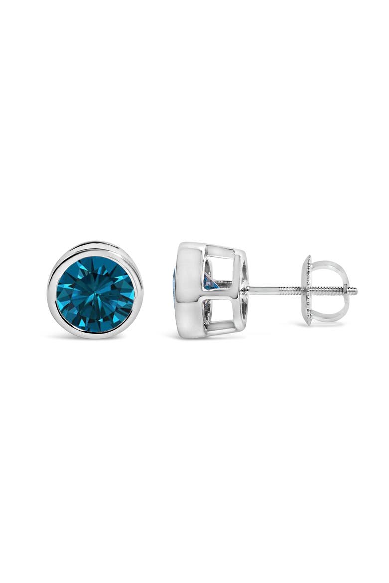 14K White Gold 2.0 Cttw Bezel Set Lab Grown Blue Diamond Solitaire Stud Earrings, Alternate, color, White Gold