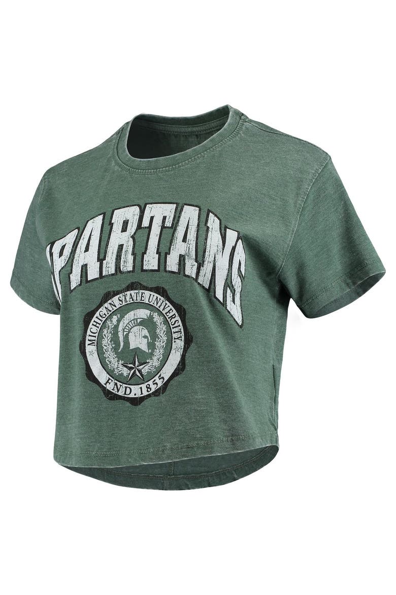 Women's Pressbox Green Michigan State Spartans Edith Vintage Burnout Crop T-Shirt, Alternate, color, Green