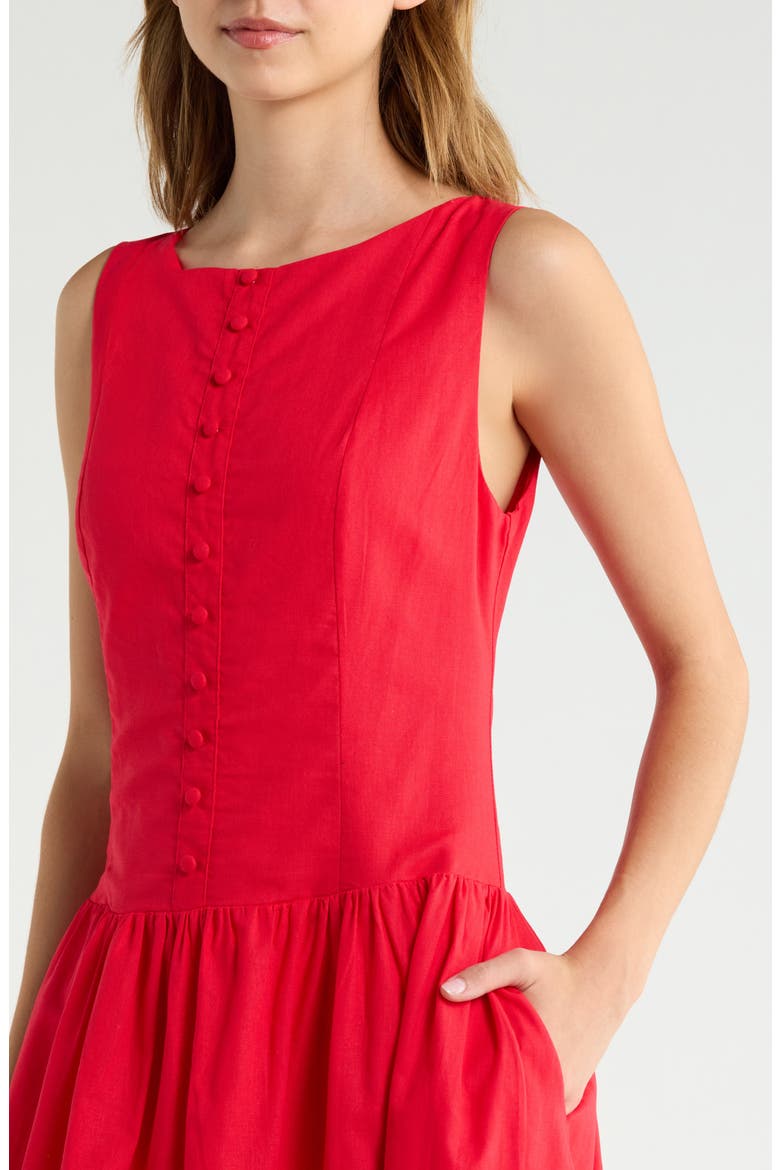 Evie Cotton & Linen Buttoned Maxi Dress, Alternate, color, RED