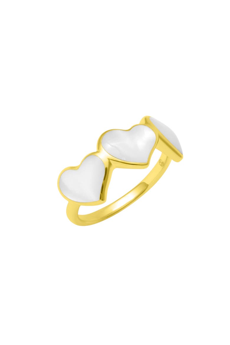 Triple Heart Gemstone Gold Vermeil Ring, Main, color, White Mother of Pearl
