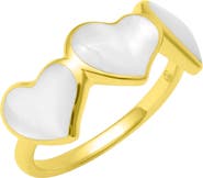 Jan Leslie Triple Heart Gemstone Gold Vermeil Ring
