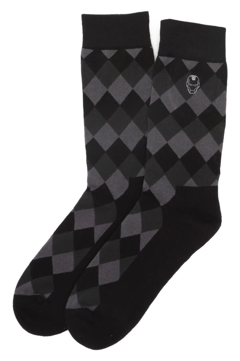 Marvel 3-Pack Argyle Crew Socks & Lapel Pin Set, Alternate, color, BLACK MULTI