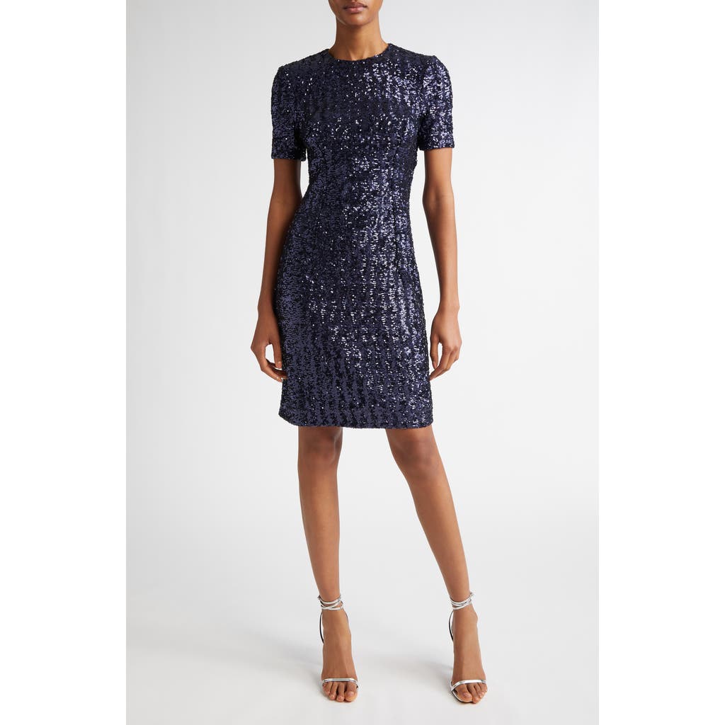 Michael Kors Sequined Short-sleeve Mini Dress In Maritime
