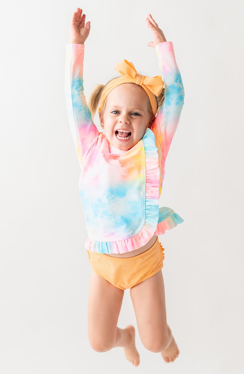 RuffleButts Kids' Rainbow Tie Dye Long Sleeve Two-Piece Rashguard Swimsuit, Alternate, color, 