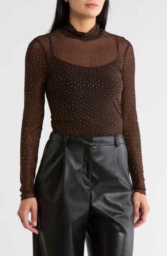 AFRM LOS ANGELES Zoe Rhinestone Long Sleeve Turtleneck Top