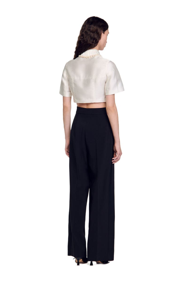 SANDRO Beaded satin-effect cropped shirt, Alternate, color,