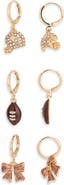 Leith Game Day Set of 3 Crystal & Enamel Drop Huggie Hoop Earrings