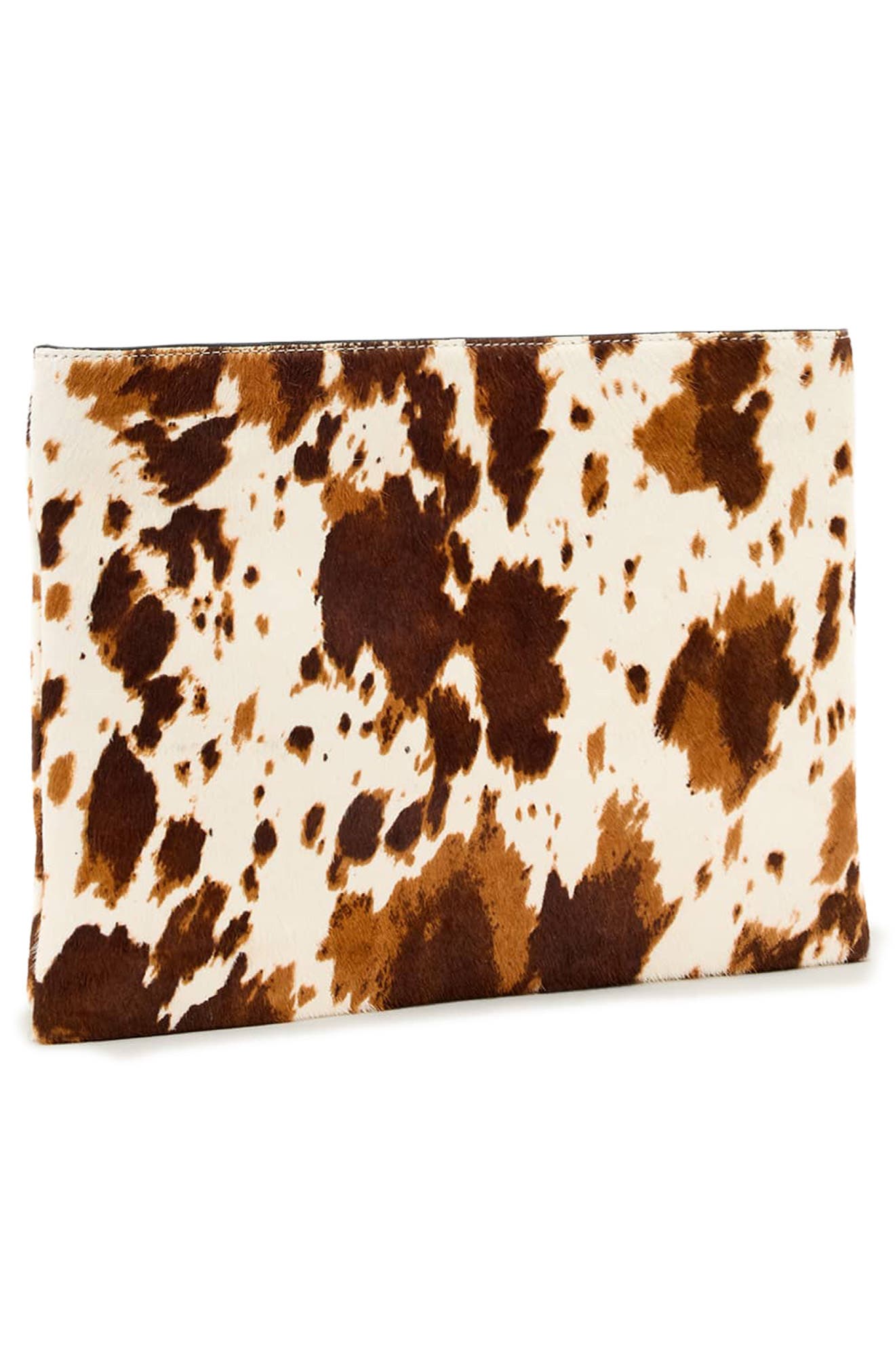 AllSaints Bettina Genuine Calf Hair Clutch, Alternate, color, Cow Print