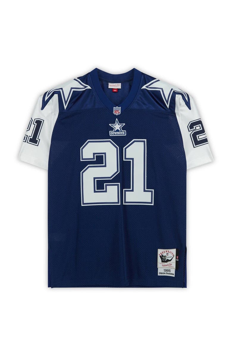 FANATICS AUTHENTIC Deion Sanders Dallas Cowboys Autographed Mitchell & Ness Navy 1995 Throwback Authentic Jersey, Alternate, color, 