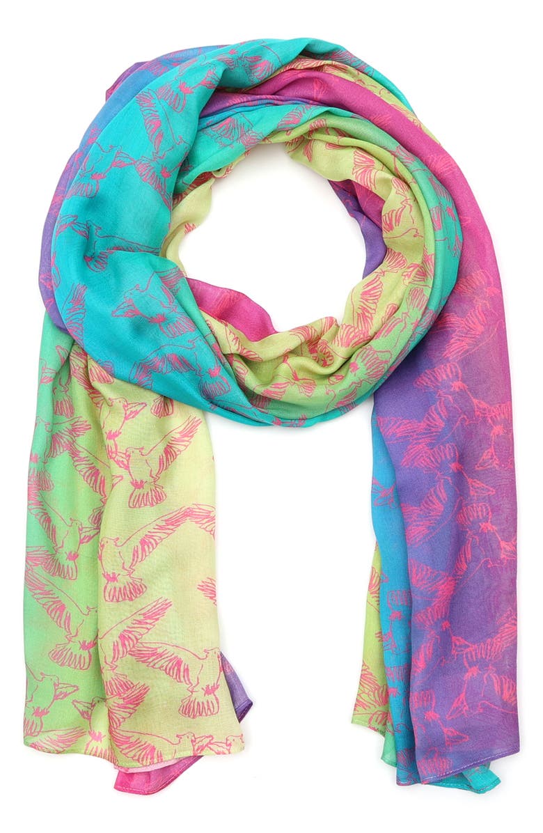 Kurt Geiger London Rainbow Bird Oblong Scarf, Main, color,