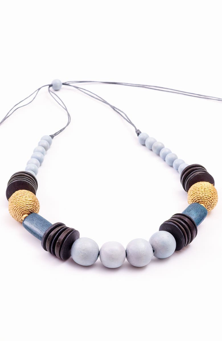 LIKHA Bombon Wooden Necklace, Alternate, color, Light Grey & Teal