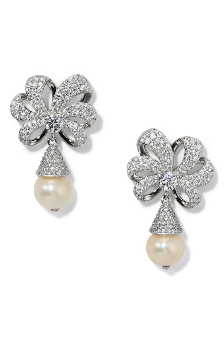 Nadri Eros Faux Pearl Drop Earrings, Main, color, Rhodium
