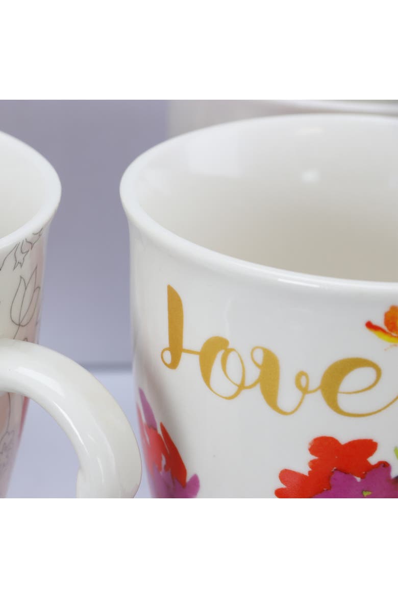 Bold Floral 17.4 oz Cup Set, Set of 4 Assorted Designs, Alternate, color, White